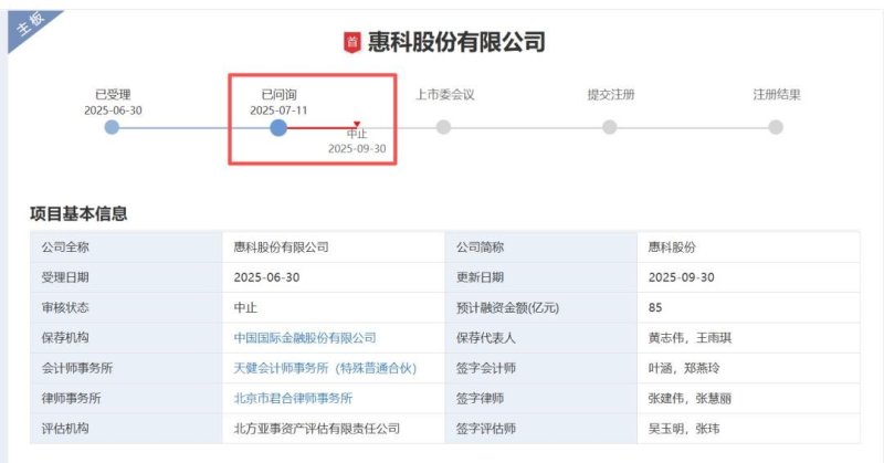 惠科暂时中止IPO